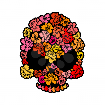 Skull with roses. Petals of flowers skeleton head. Beautiful remains. Flora skull

