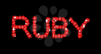 Ruby is lettering symbol. Red gemstone emblem
