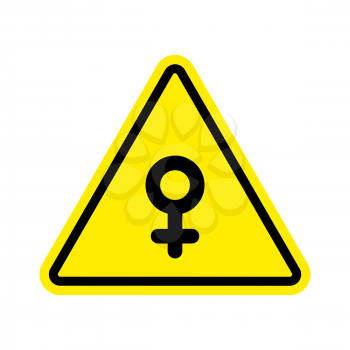 Attention woman. Female sign on yellow triangle. Road sign Caution
