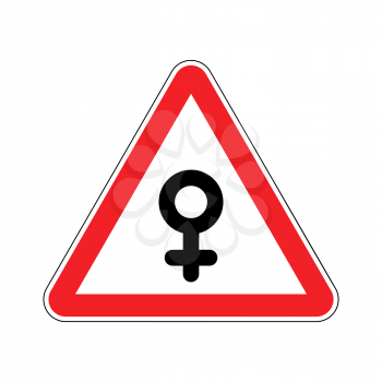 Attention woman. Female sign on red triangle. Road sign Caution

