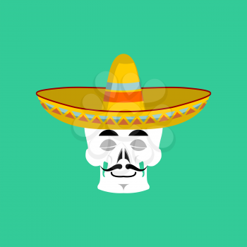 Skull in sombrero sleeping Emoji. Mexican skeleton for traditional feast day of the dead.