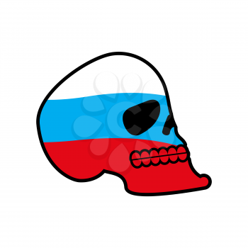 Russia skull. Head of skeleton and Russian flag. Fun logo
