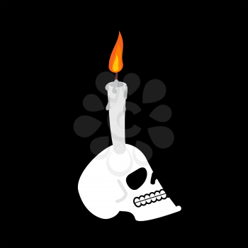 Skull and candle. head of skeleton is witch mystic lamp. Black Magic illuminator

