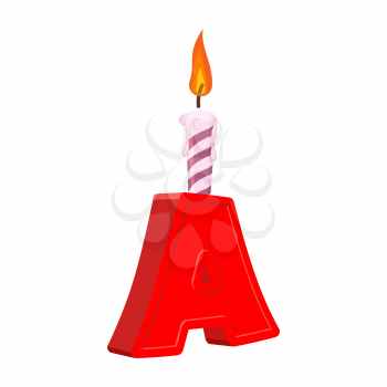 Letter A birthday font. Letter and candle. anniversary alphabet sign. Celebratory ABC