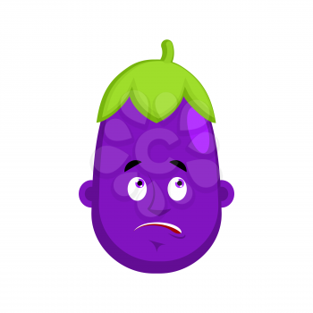 Eggplant Bewildered emotion avatar. Purple Vegetable mixed-up Emoji. Vector illustration

