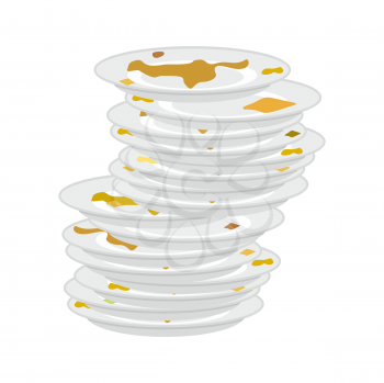 Dirty plates stack isolated. unclean dishes. Vector illustration
