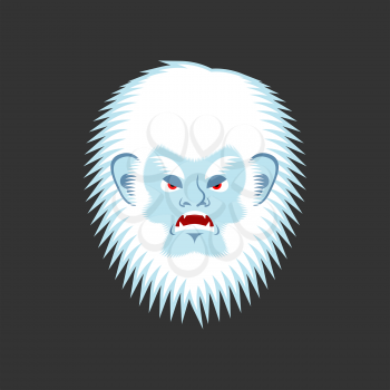 Yeti angry emoji. Bigfoot evil emotion face. Abominable snowman aggressive avatar. Vector illustration