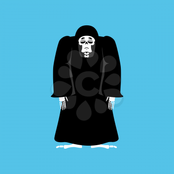Grim reaper sad. death depression. skeleton in black cloak sorrowful. Vector illustration
