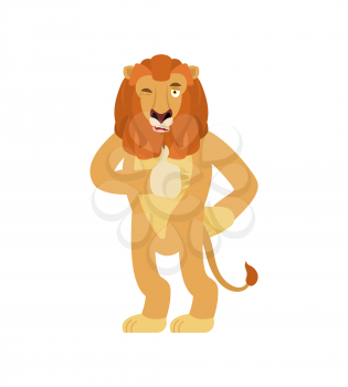 Lion thumbs up and winks emoji. Wild animal happy emoji. Vector illustration