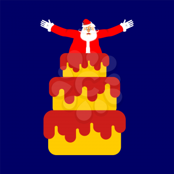 Santa Claus from cake. Christmas congratulations. New Year Vector Illustration
