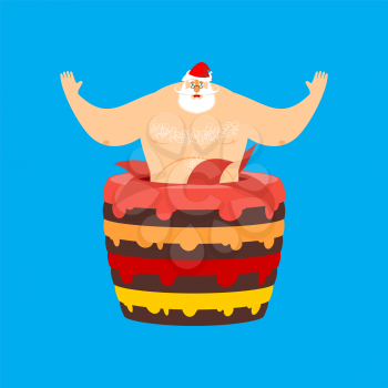 Santa Claus stripper from cake. Christmas congratulations. New Year Vector Illustration
