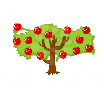 Patriotic apple tree Turkey map. apples Turkish flag. National State Plant. Vector illustration