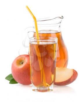 apple juice in glass and slices isolated on white background