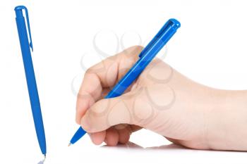 horizontal image of hand holding plastic pen 