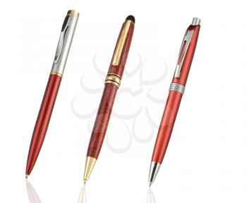 red and silver shining pens isolated on white background