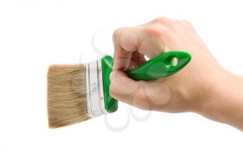 hand and paint brush isolated on white background