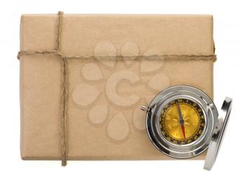 parcel wrapped packaged box isolated on white background