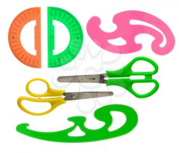 scissors and school accessories isolated on white background
