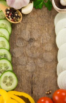 Healthy vegetable food and wood background board