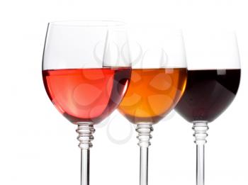 wine in glasses isolated on white background