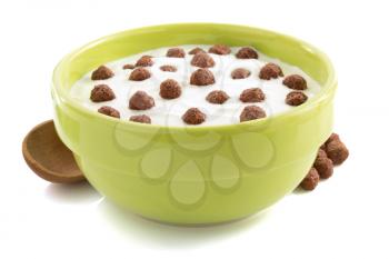 cereal chocolate balls in bowl isolated on white background