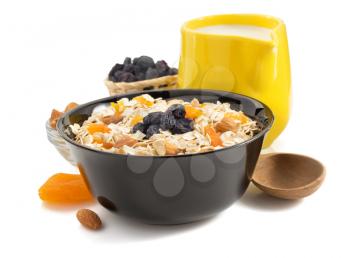bowl of cereals muesli isolated on white background