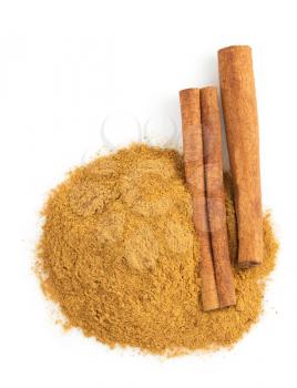 cinnamon sticks and powder isolated on white background