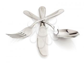 knife, spoon and fork isolated on white background