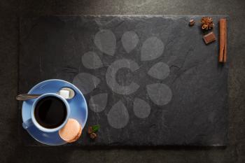 cup of coffee and slate background