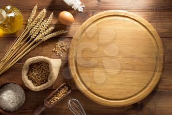 bakery products on wooden background