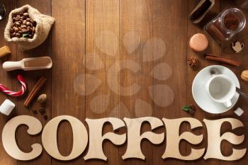 coffee set on wooden background