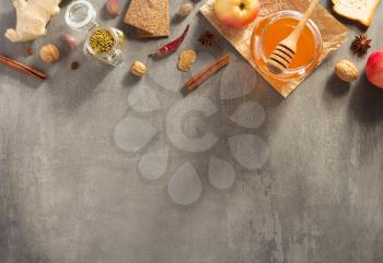 healthy food on stone table background