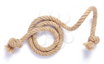 ship rope with sea knot isolated on white background, top view