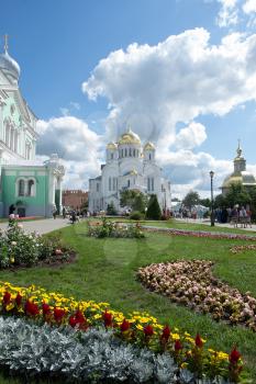 Diveevsky monastery. Cathedral of the Transfiguration.
View of the Cathedral and flowerbeds with the West.
