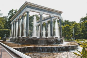 Fountain on Marlinskaya Avenue of Peterhof, nearby to the city of Sankt Petersburg.