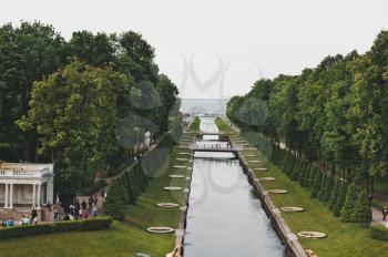 The sea channel after a vyelyucheniye of fountains for the night in Peterhof, Russia.