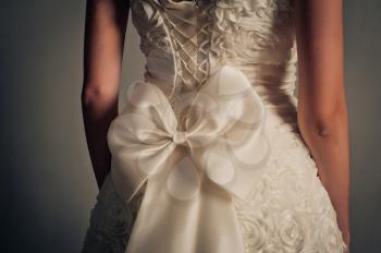 Details of a wedding dress close up.