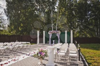 Prepared for the wedding ceremony space to accommodate spectators.