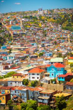 Colorful buildings on the hills of the UNESCO World Heritage city of Valparaiso, Chile