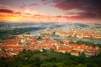 View of the historical districts of Prague from an observation deck