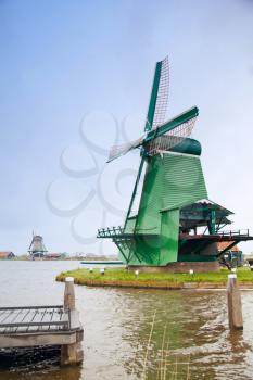 beautiful Dutch windmills in the summer the water. Authentic locations Europe