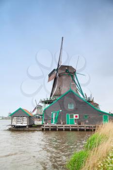beautiful Dutch windmills in the summer the water. Authentic locations Europe