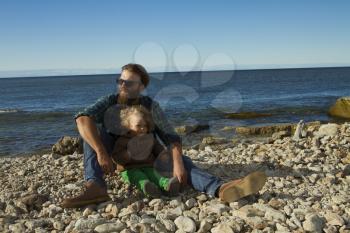 Dad and daughter at the sea . vacation by the ocean