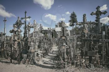 The Hill of Crosses , a famous site of pilgrimage in northern Lithuania.