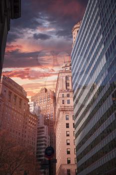 New York City Manhattan Skyline, U.S.A. colorful sunset