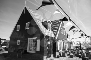 black and white photography .Traditional houses in Holland town Volendam, Netherlands