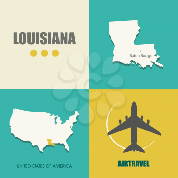 flat design with map Louisiana concept for air travel