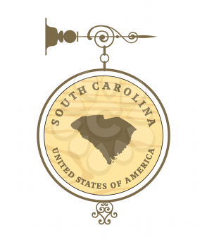 Vintage label with map of South Carolina, vector