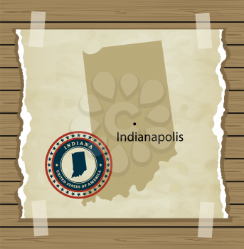 Indiana map with stamp vintage vector background