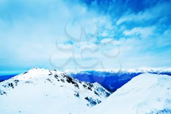 White snow in russian mountains, mountains in Sochi
